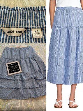 Lands’ End Women's Plus Size Seersucker Pull On Midi Skirt | Women’s 2X
